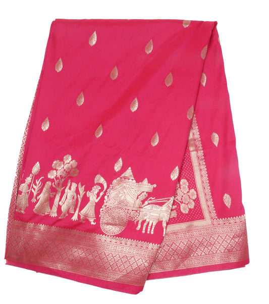 Pink Banarasi Silk Saree with Golden Zari Work
