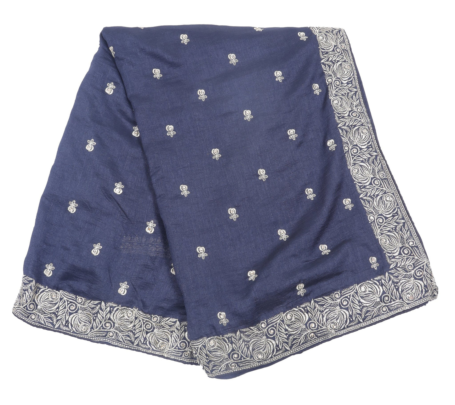 Navy Blue Cotton Embroidered Saree with Intricate Border