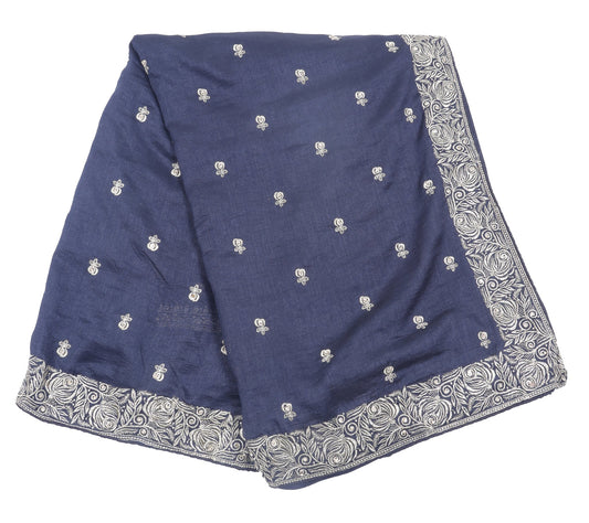 Navy Blue Cotton Embroidered Saree with Intricate Border