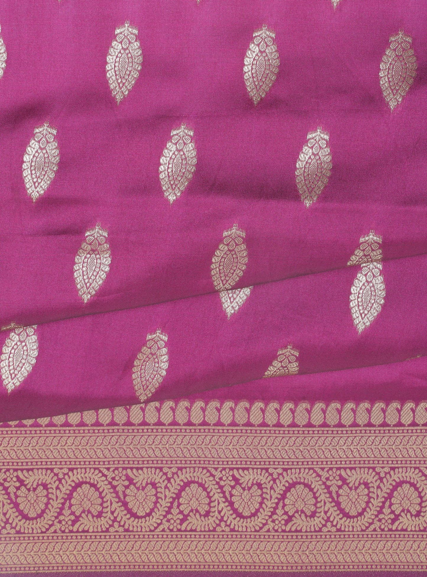 Magenta Banarasi Silk Saree with Zari Leaf Motifs