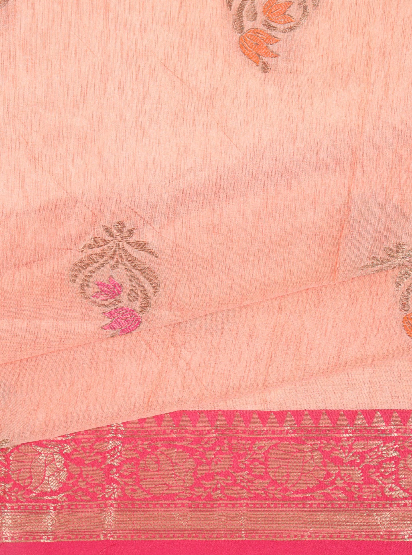 Elegant Weaves Pink and Peach Cotton Silk Saree with Zari Border