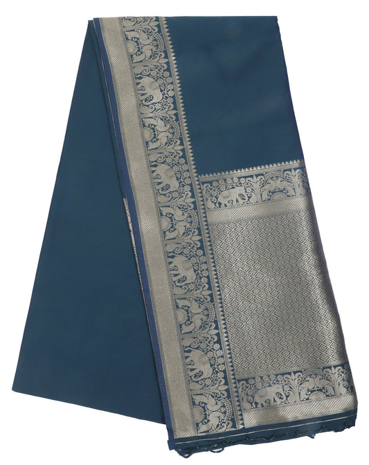 Elegant Weaves Blue Silk Saree with Silver Zari Elephant Motifs