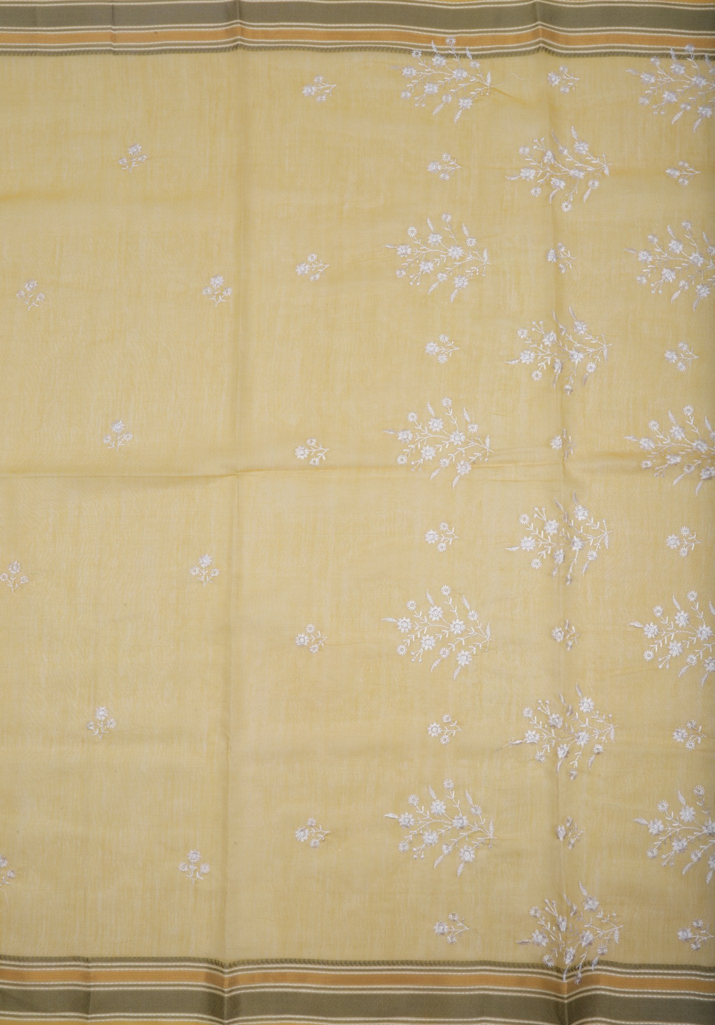 Mustard Yellow Cotton Embroidered Saree