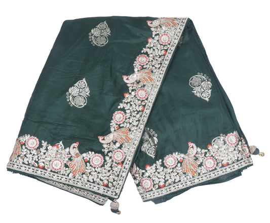 Emerald Green Silk Saree with Intricate Embroidery