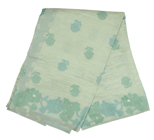 Pastel Green Organza Floral Embroidered Saree