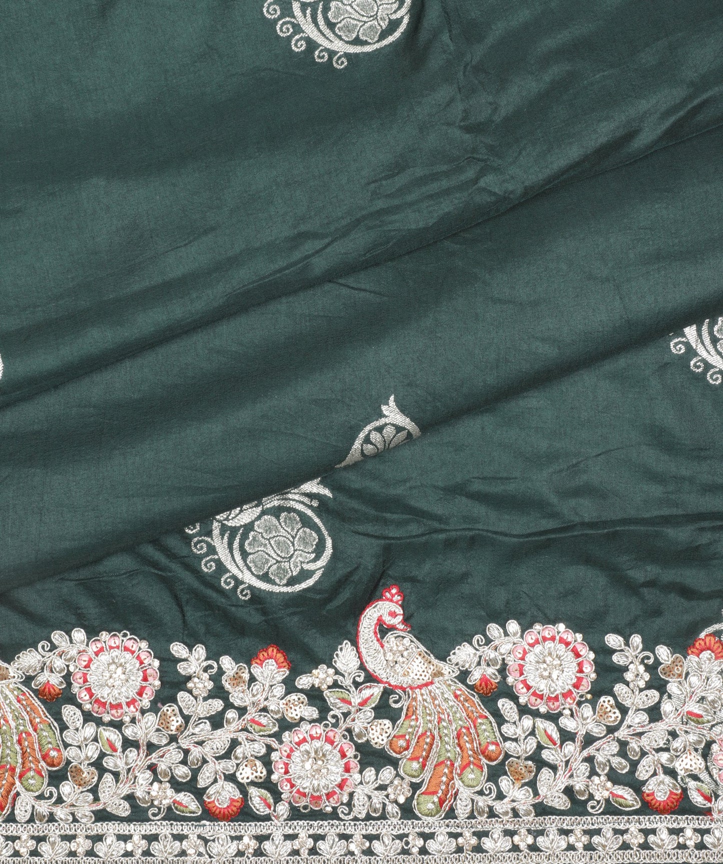 Emerald Green Silk Saree with Intricate Embroidery
