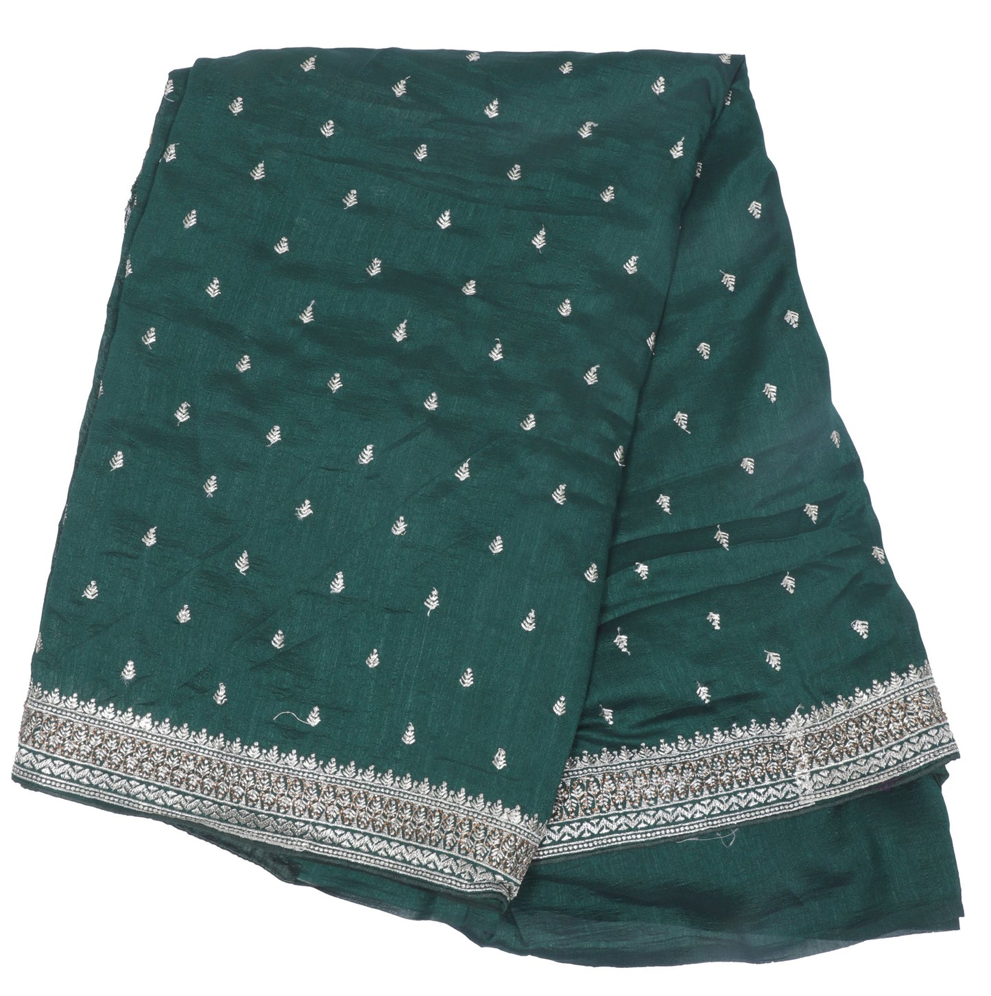 Emerald Green Silk Saree with Silver Zari Embroidery
