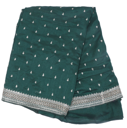 Emerald Green Silk Saree with Silver Zari Embroidery