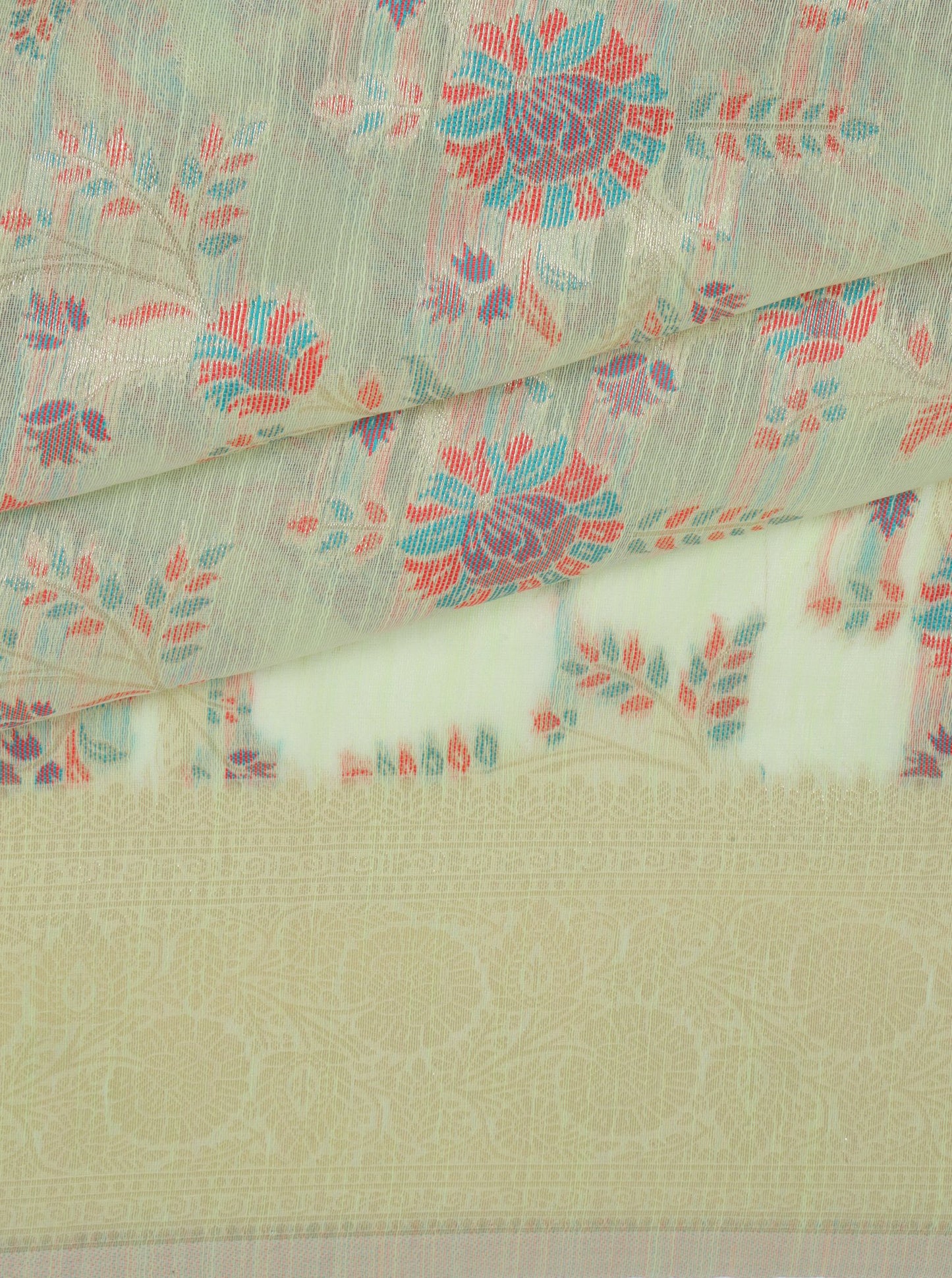 Pastel Green Organza Floral Embroidered Saree