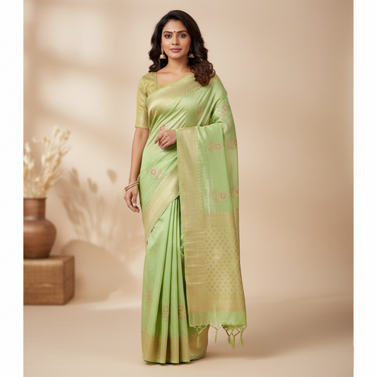 Elegant Weaves Light Green Silk Saree with Intricate Zari Work