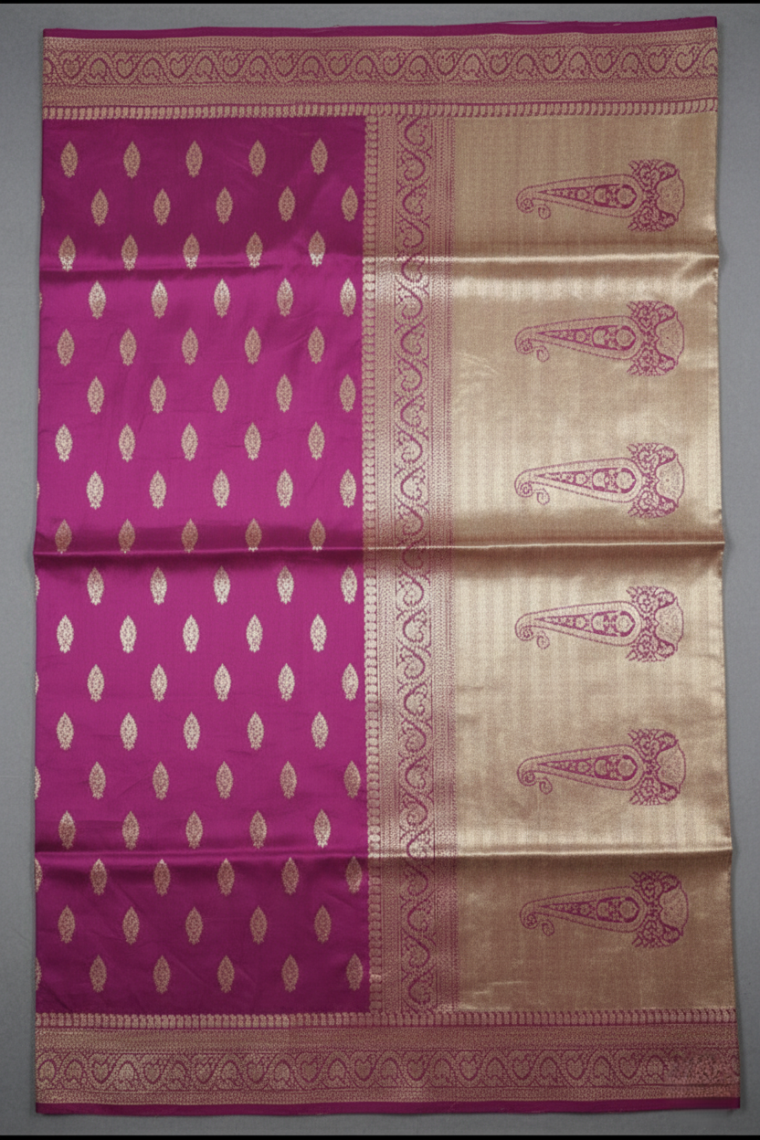 Magenta Banarasi Silk Saree with Zari Leaf Motifs