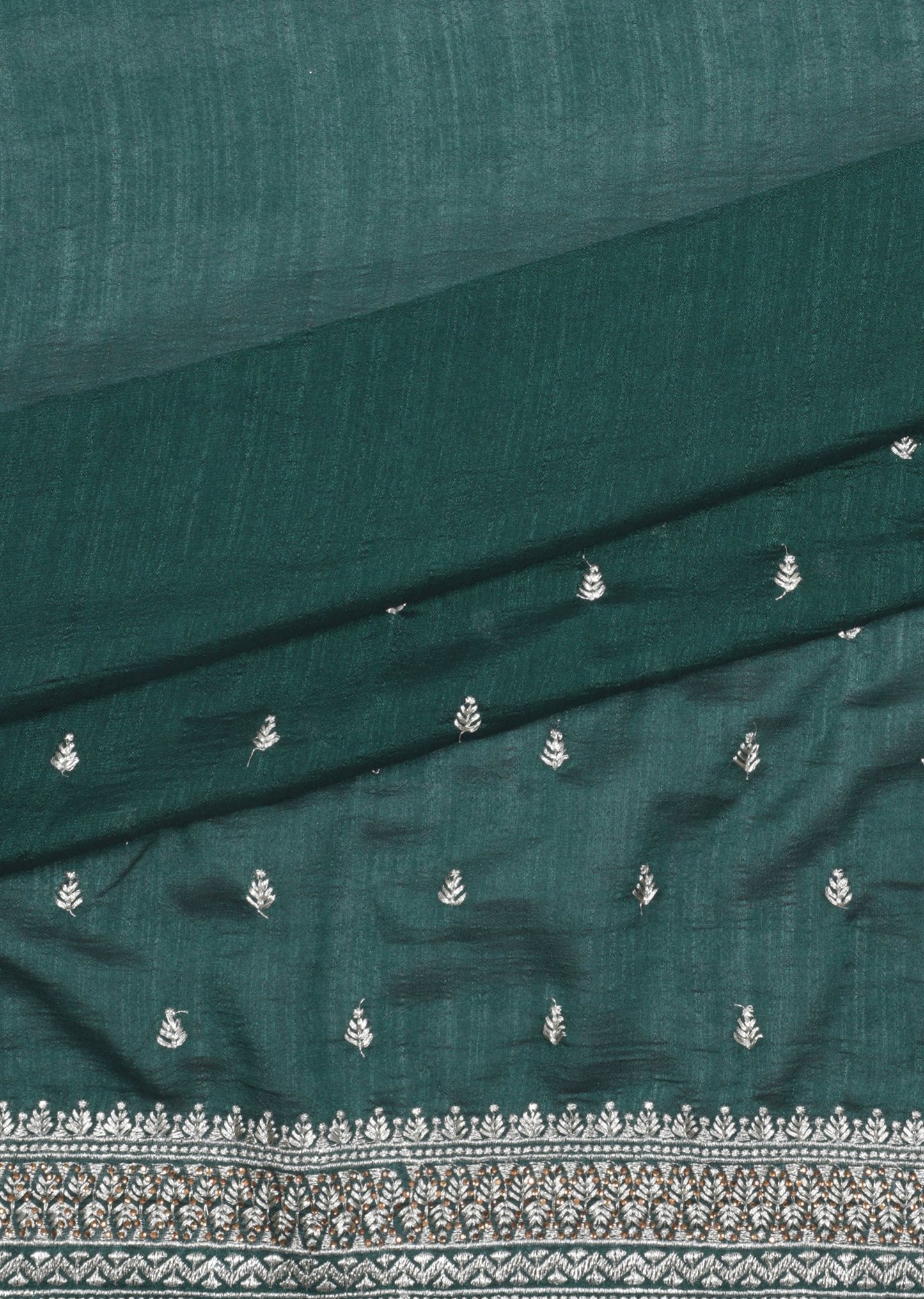 Emerald Green Silk Saree with Silver Zari Embroidery