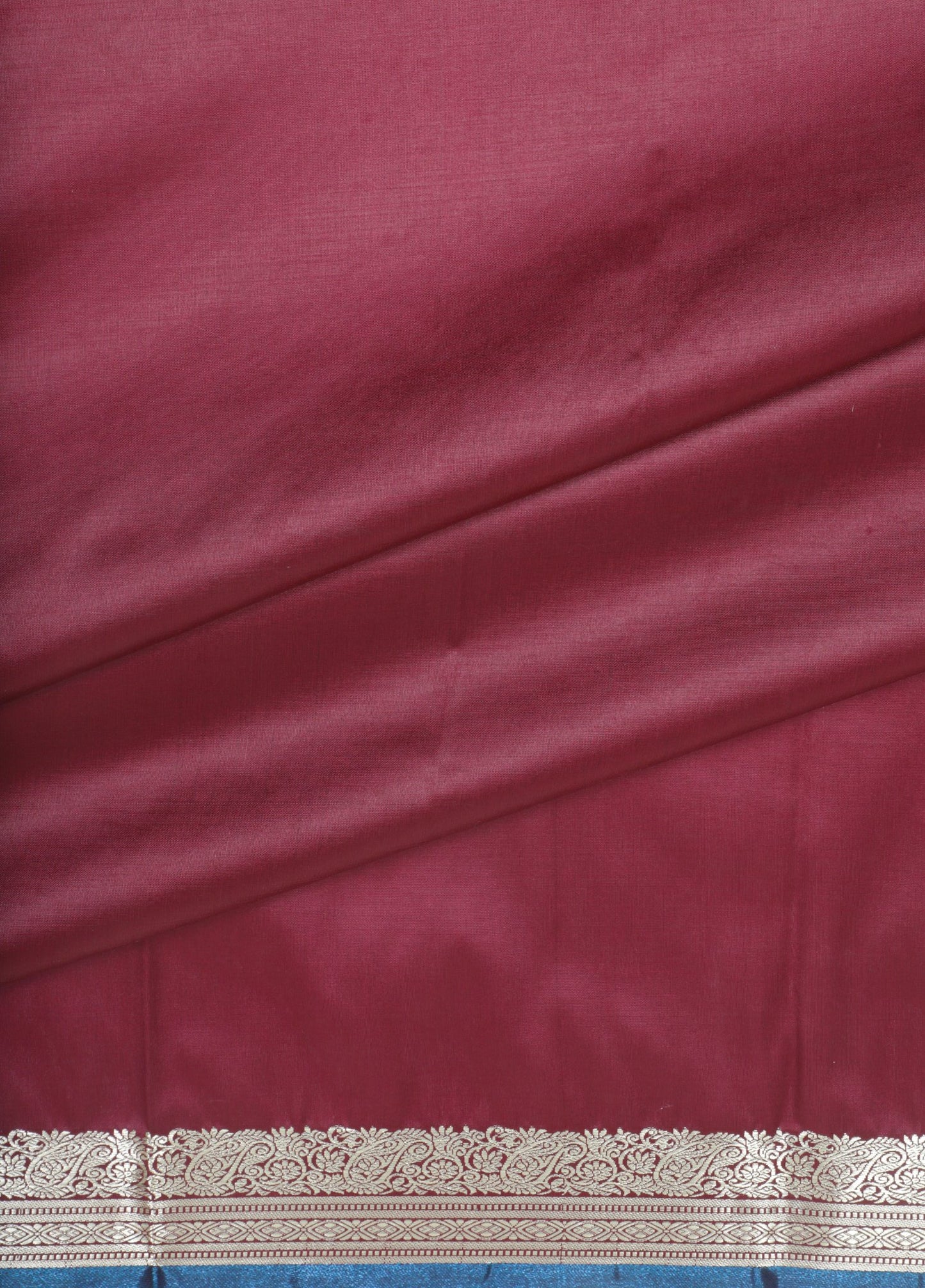 Maroon and Blue Silk Saree with Silver Zari Border