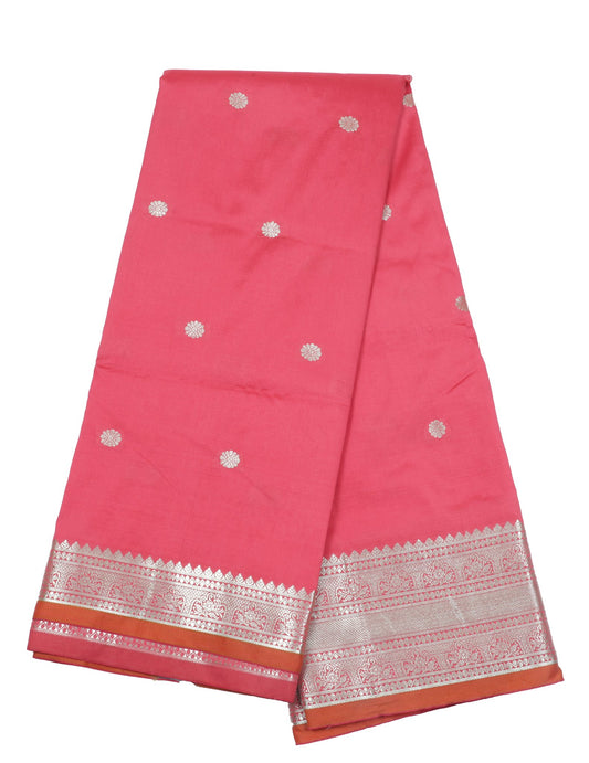 Pink and Orange Silk Saree with Silver Zari Work