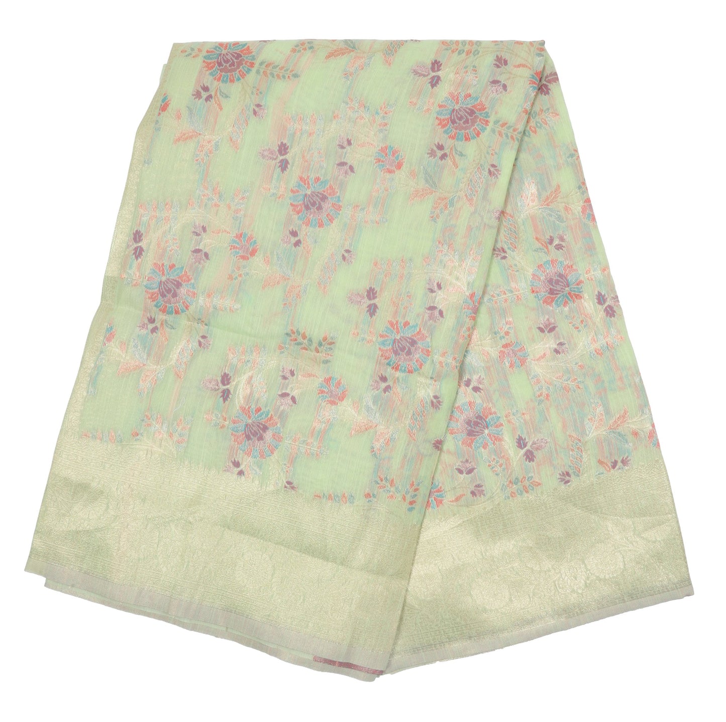 Pastel Green Organza Floral Embroidered Saree