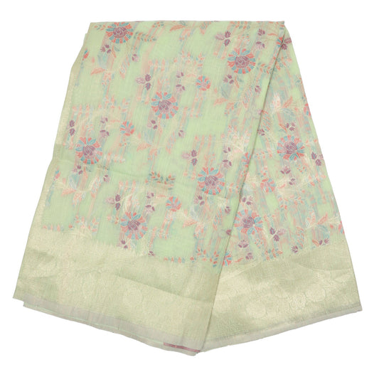 Pastel Green Organza Floral Embroidered Saree
