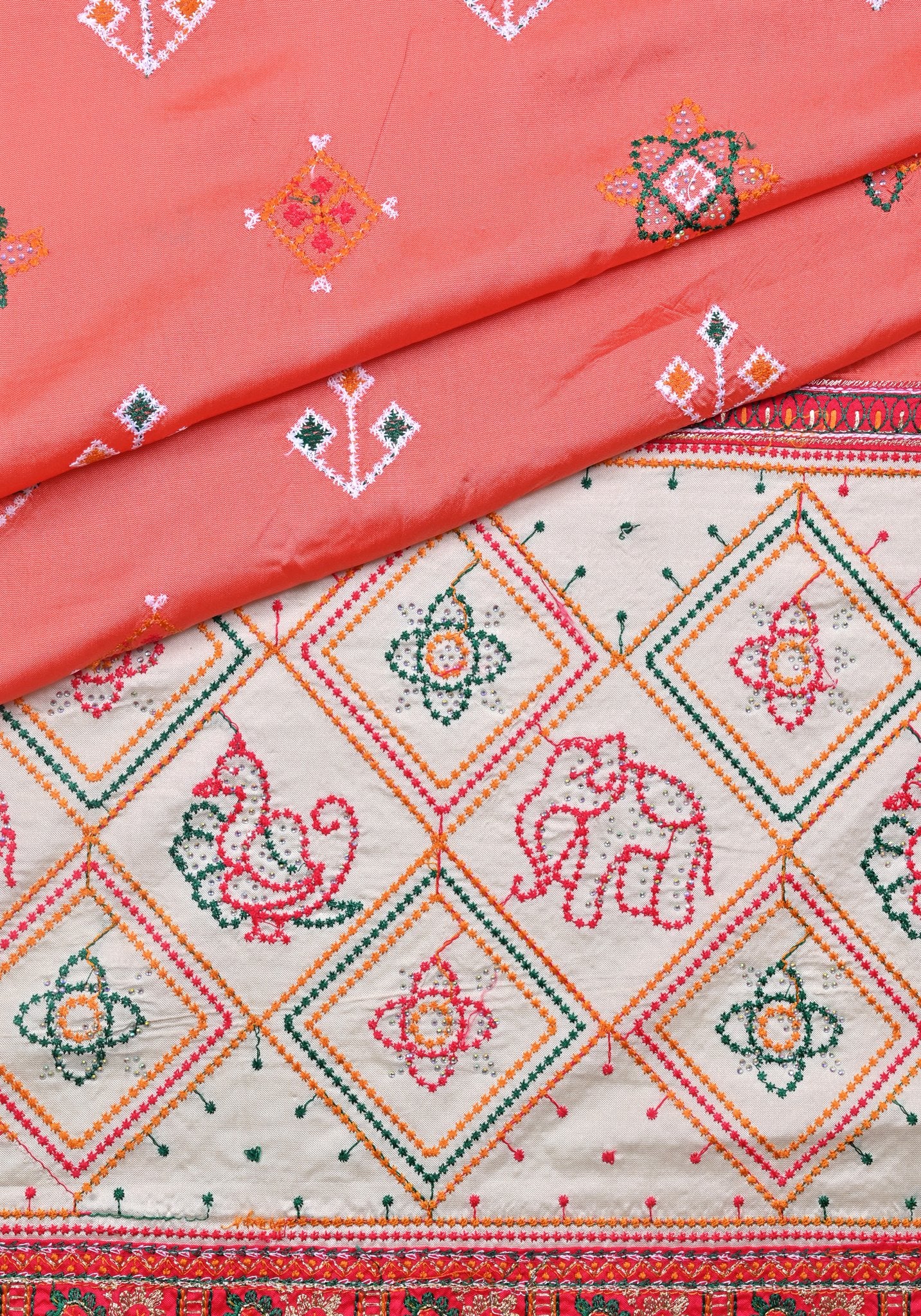 Coral Silk Saree with Intricate Embroidery