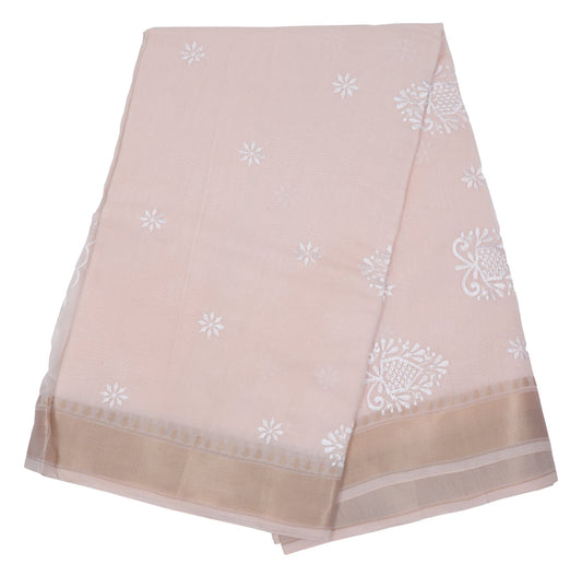 Pastel Pink Organza Saree with White Embroidery