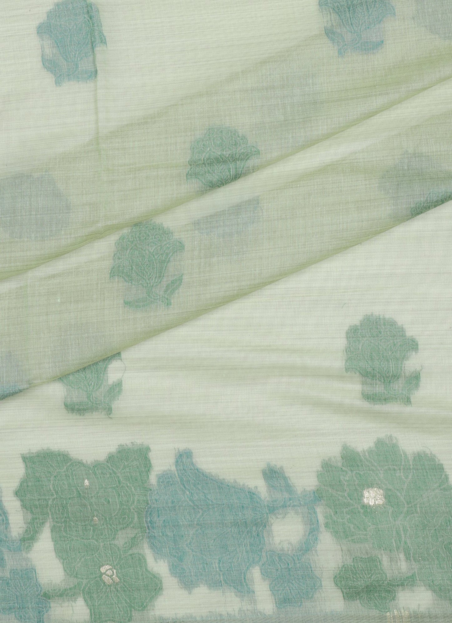 Pastel Green Organza Floral Embroidered Saree