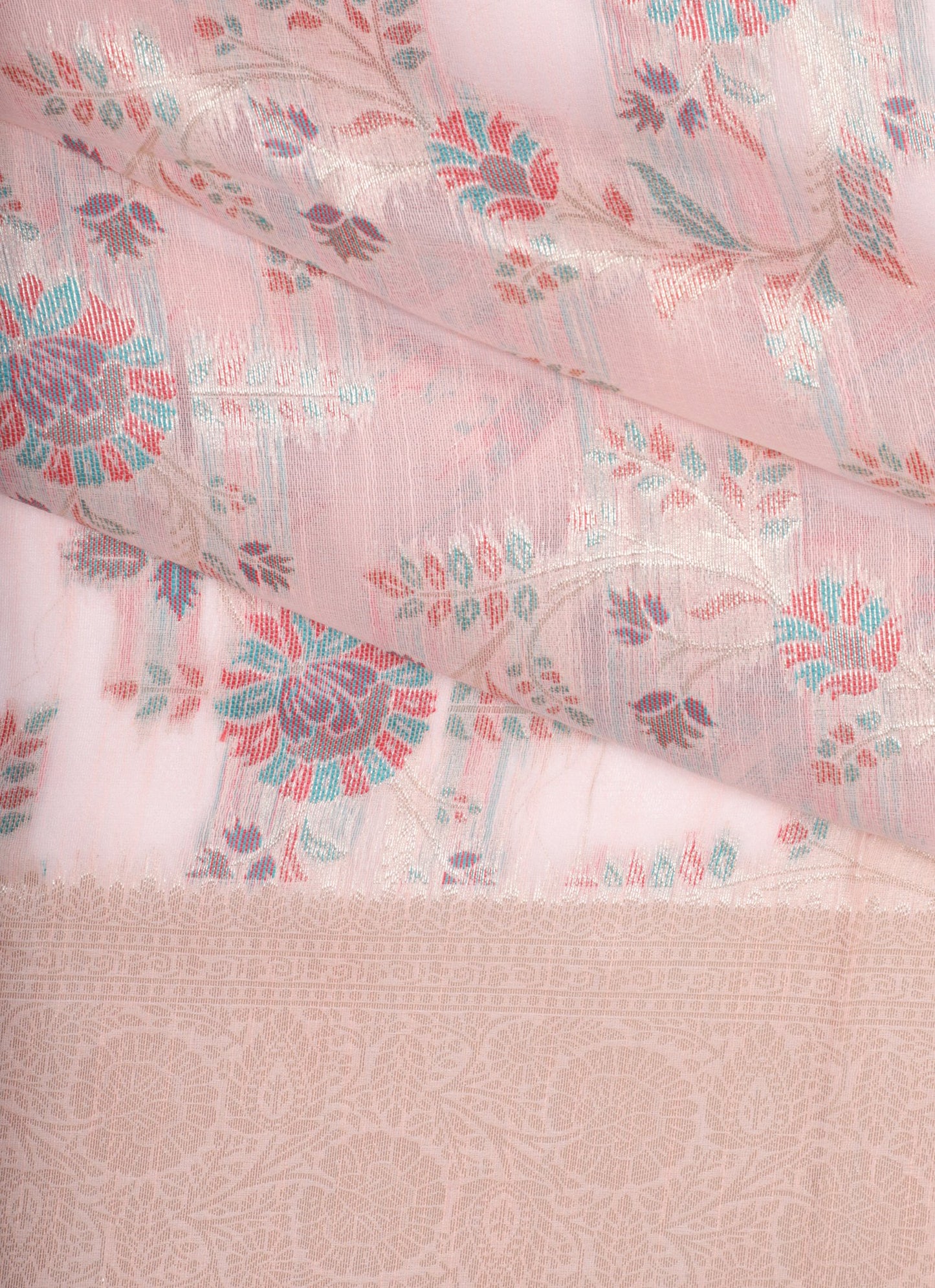 Pastel Pink Floral Banarasi Silk Saree