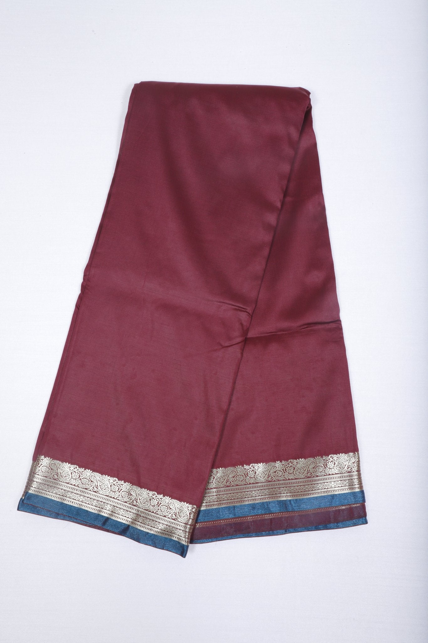 Maroon and Blue Silk Saree with Silver Zari Border