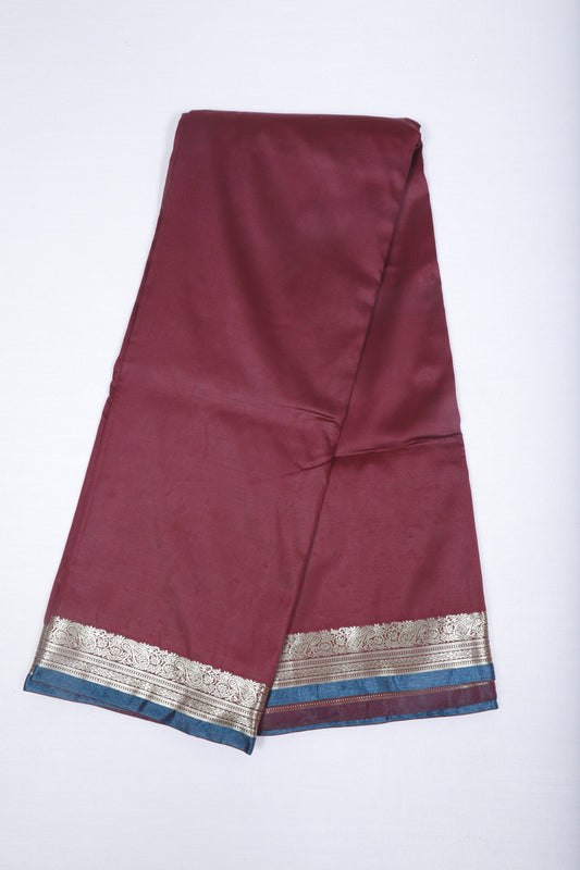 Maroon and Blue Silk Saree with Silver Zari Border