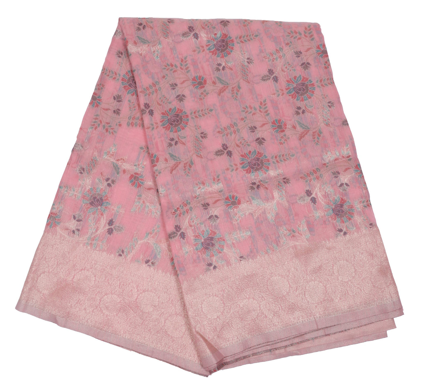 Pink Floral Banarasi Silk Saree with Zari Work