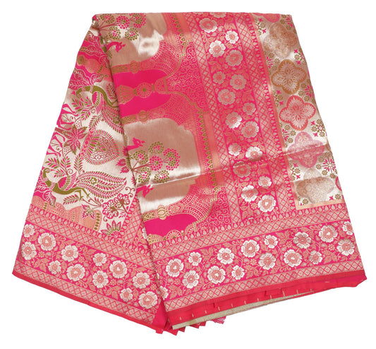 Pink and Gold Banarasi Silk Saree with Intricate Zari Work