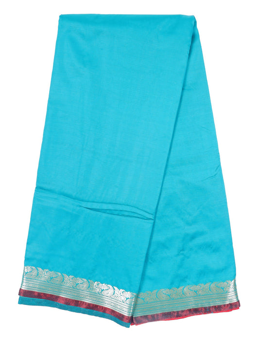 Turquoise and Red Silk Saree with Silver Zari Border