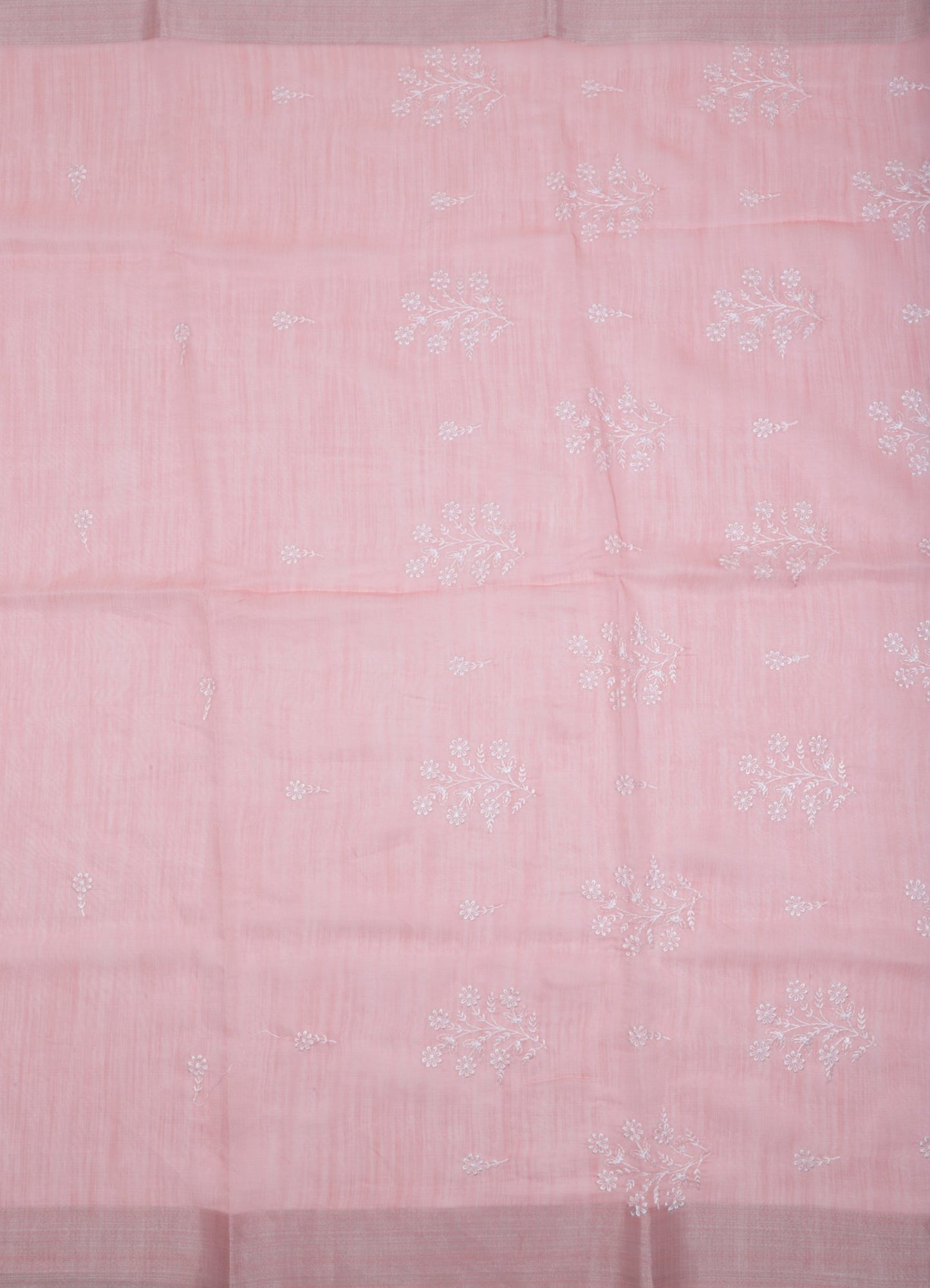 Charming Pink Chiffon Saree with White Floral Embroidery