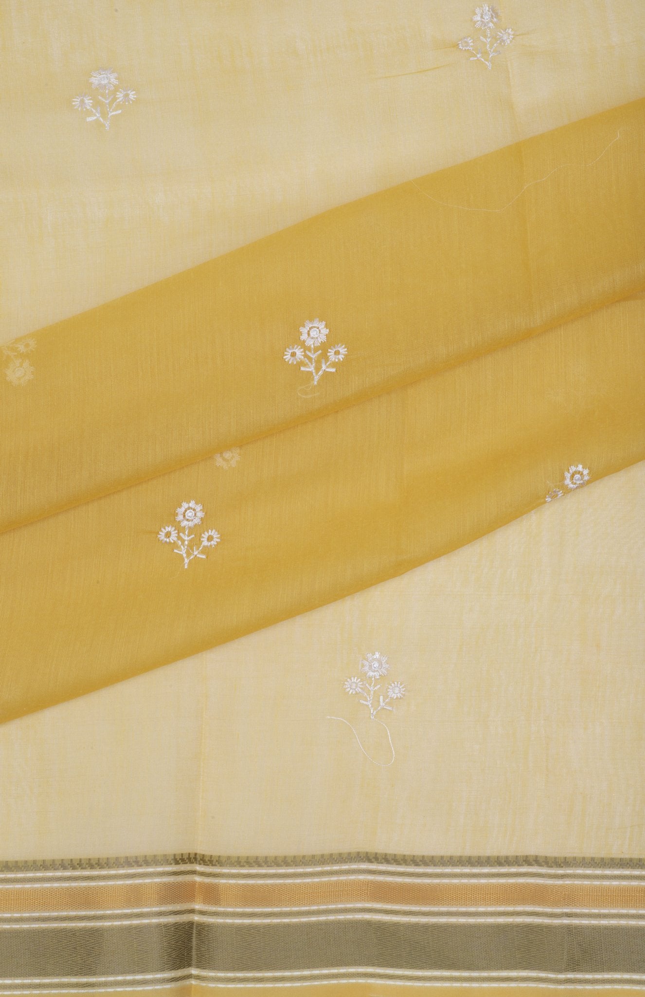 Mustard Yellow Cotton Embroidered Saree
