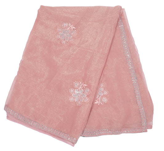 Blush Pink Organza Saree with Floral Embroidery