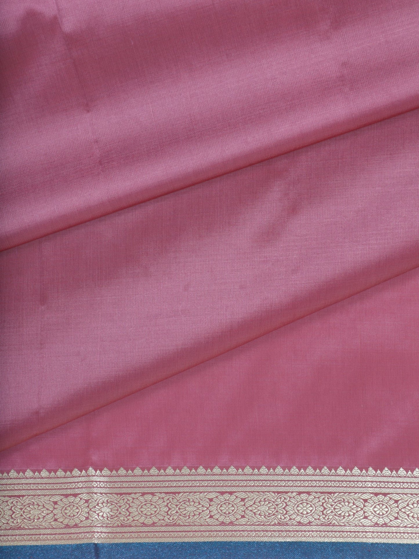 Elegant Weaves Pink and Blue Silk Saree with Silver Zari Border