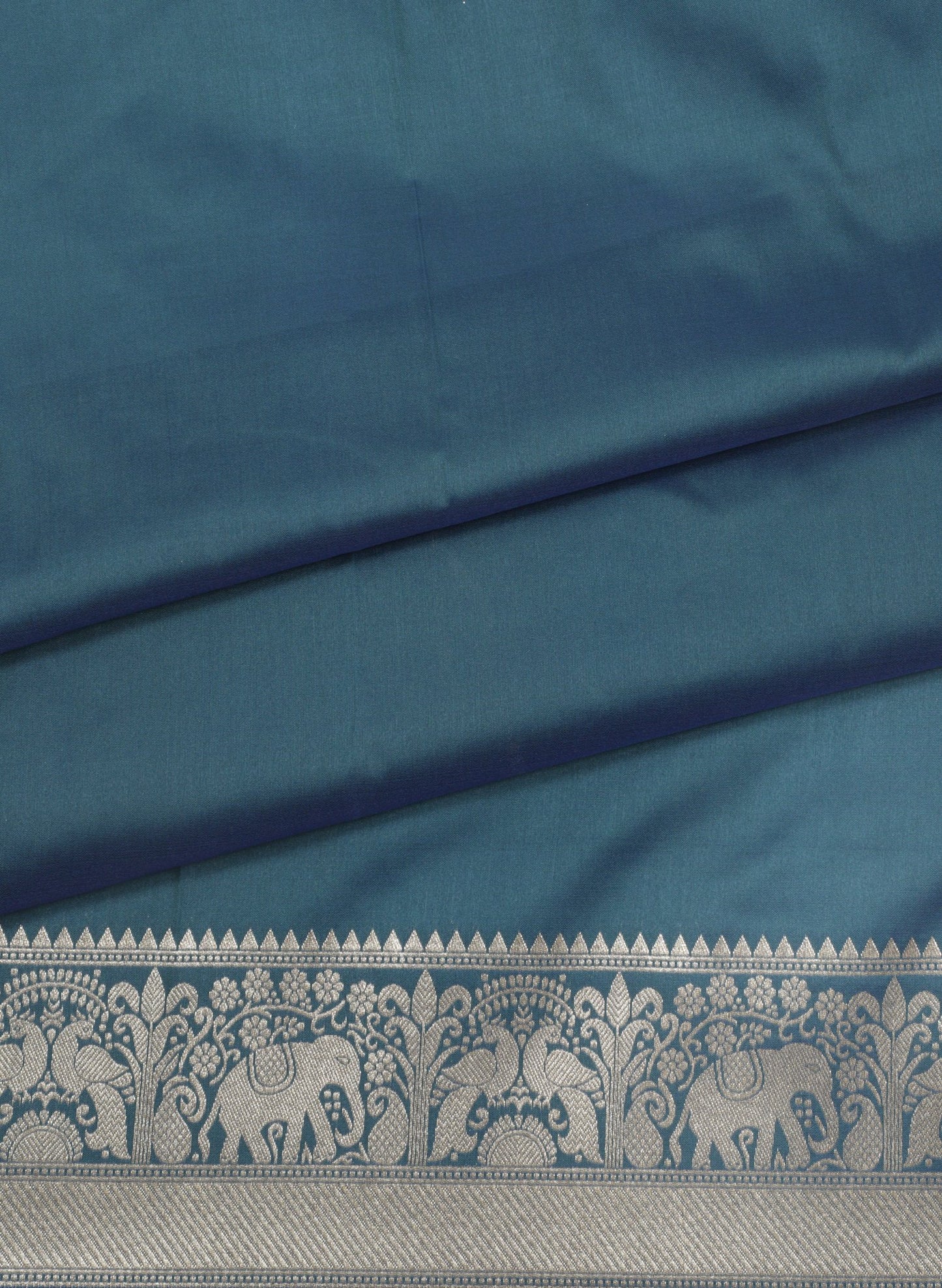 Elegant Weaves Blue Silk Saree with Silver Zari Elephant Motifs