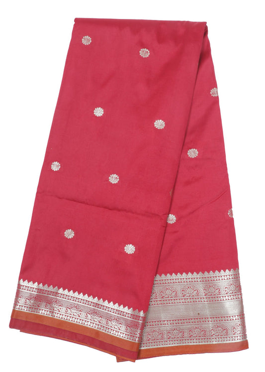 Elegant Weaves Pink and Orange Silk Saree with Silver Zari Work