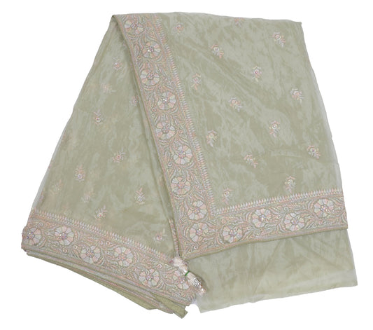 Pastel Green Organza Saree with Intricate Floral Embroidery