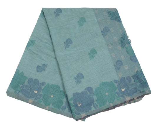 Pastel Blue Floral Linen Saree