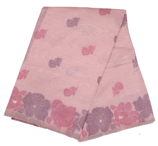 Pastel Pink Floral Cotton Saree